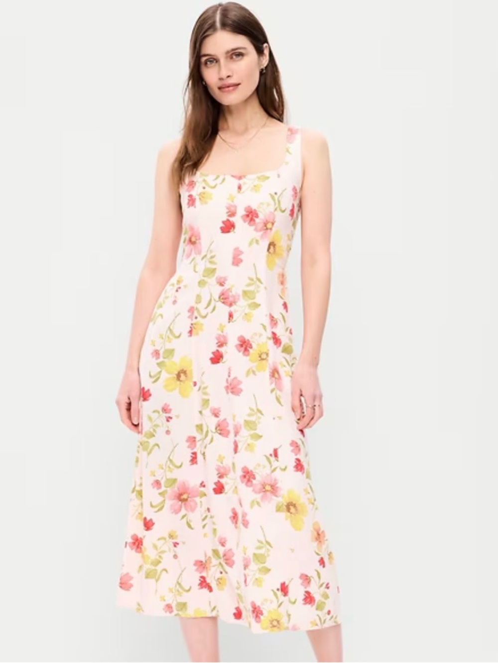 Floral Pink Square-Neck Sundress